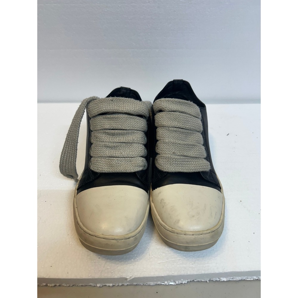 Rick Owens DRKSHDW Jumbo Lace Low Sneakers Black Milk Leather Men's Size 42